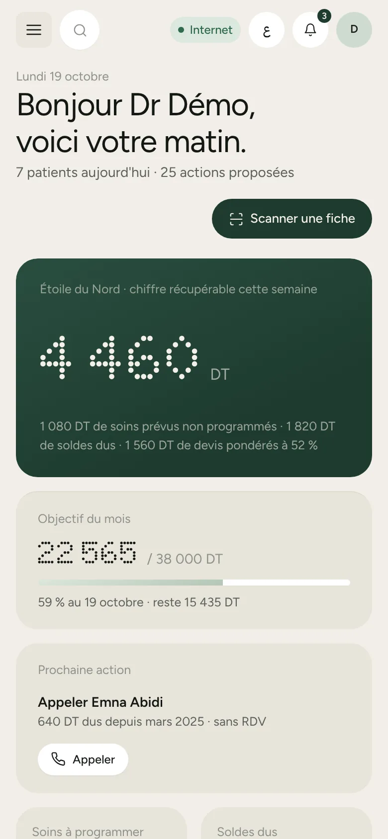 Racine sur téléphone : écran Matin, 4 460 DT récupérables cette semaine