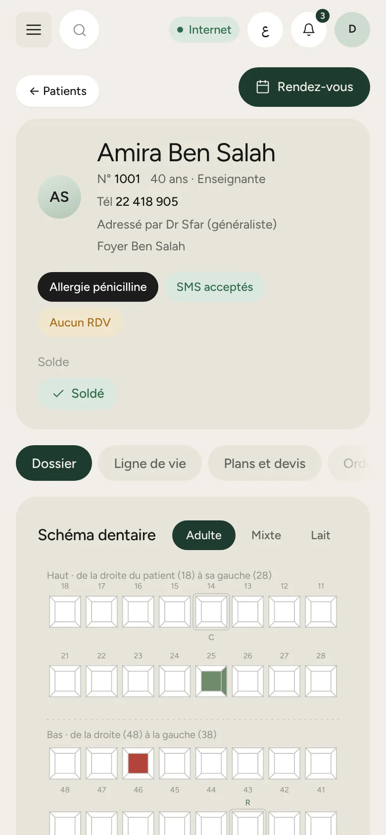 Le schéma dentaire garde la mémoire du cabinet.